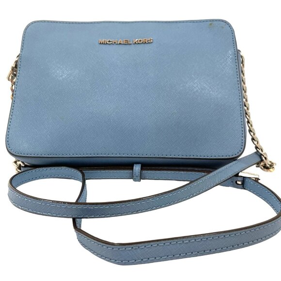 Authentic Michael Kors Saffiano Leather adjustable crossbody bag small Lt Blue - Picture 1 of 12